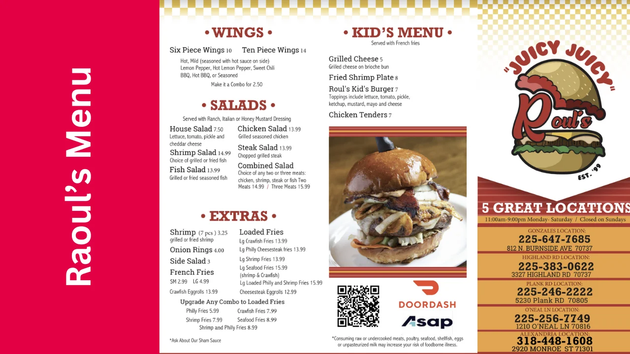 Raoul’s Menu